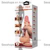 Dildo con testiculos vertebrado con sopapa flexible con piel extensible